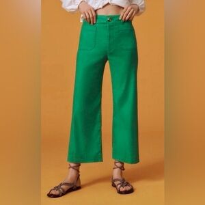 Anthropologie Colette Linen Wide-Leg Pants by Maeve in Kelly Green, Size 29